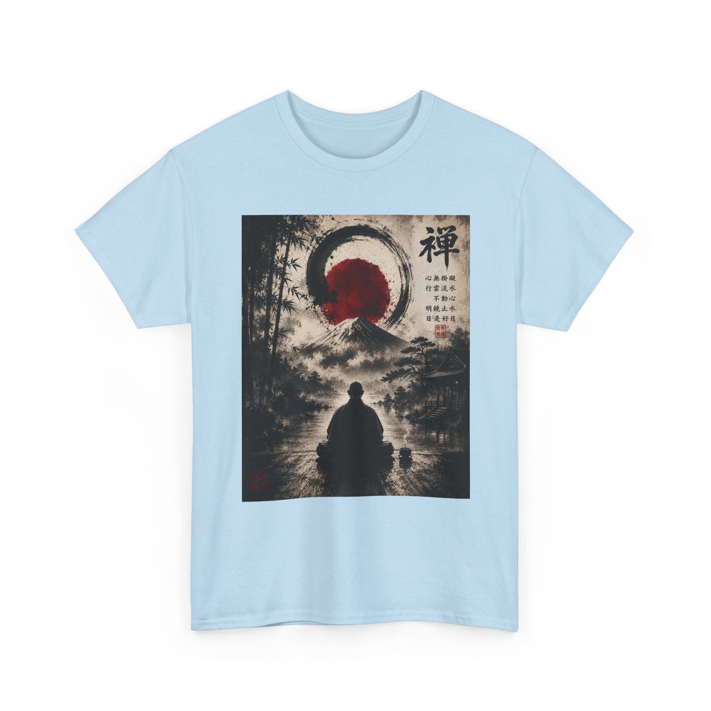 Zen Buddha T-Shirt — Meditation Silhouette with Enso & Japanese Calligraphy