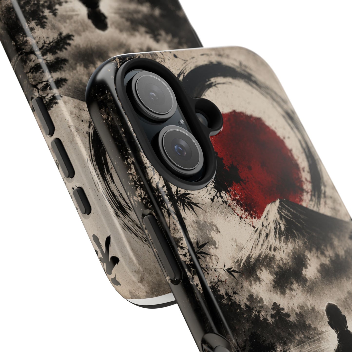 Zen Samurai Phone Case — Japanese Ink Mountain with Rising Sun Tough Protective Cover