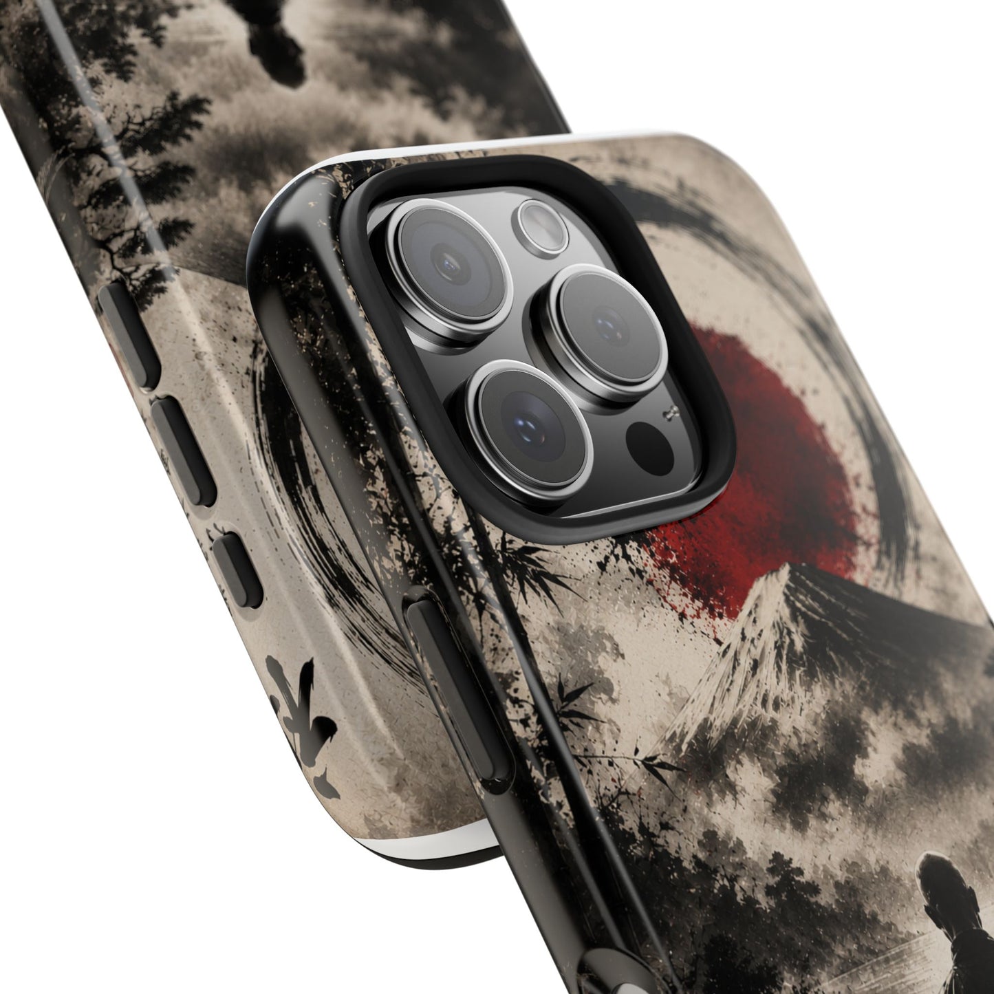 Zen Samurai Phone Case — Japanese Ink Mountain with Rising Sun Tough Protective Cover