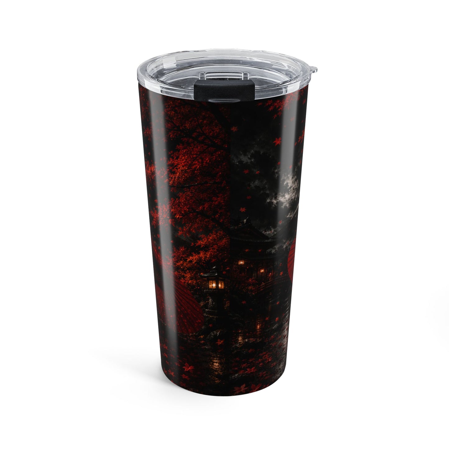 20oz Tumbler — Dark Red Floral Nightscape Insulated Travel Cup