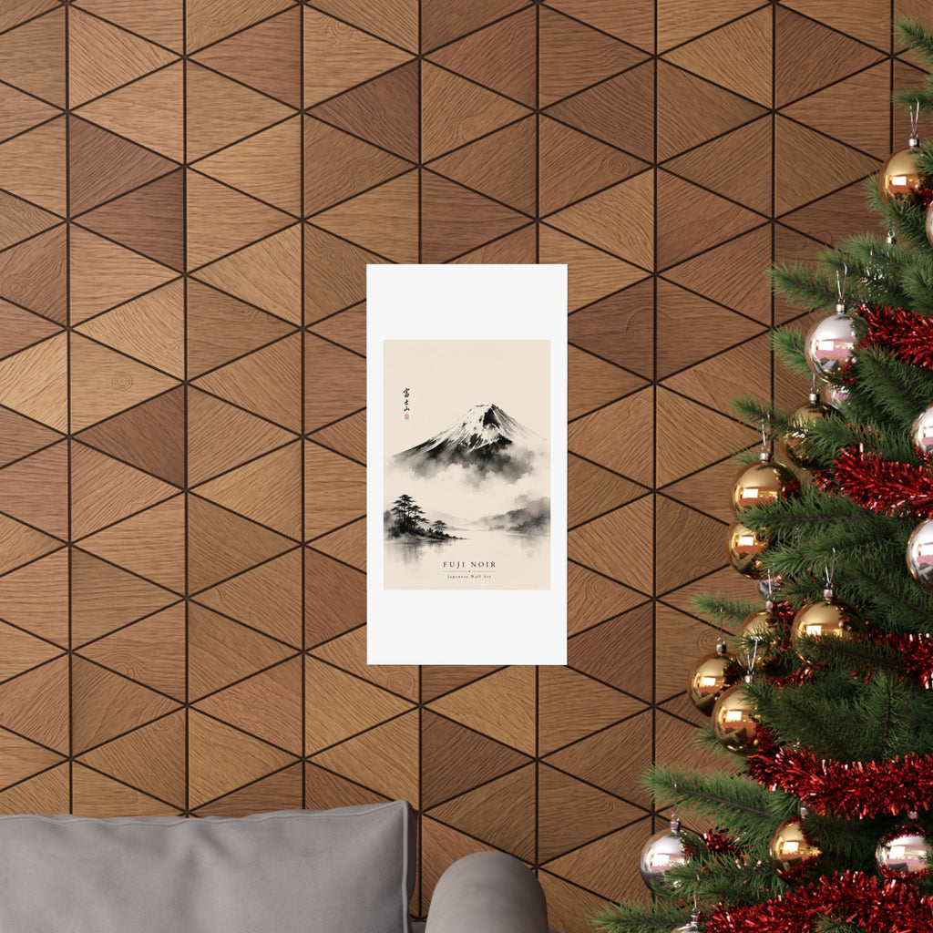 Fuji Noir Matte Poster — Japanese Sumi-e Mountain Wall Art