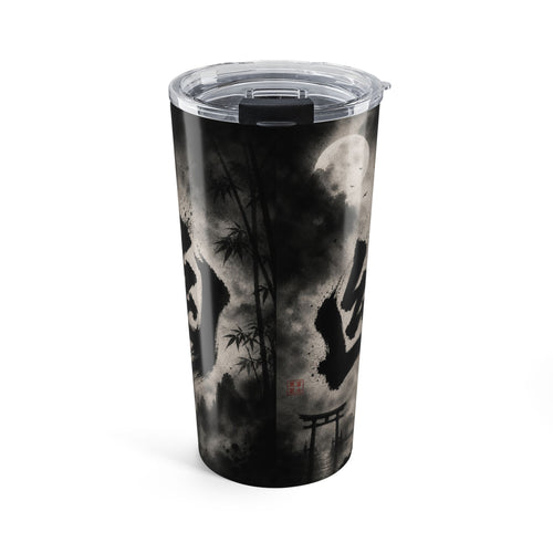 20oz Japanese Ink Moon Tumbler – Samurai Kanji Sumi-e Travel Cup