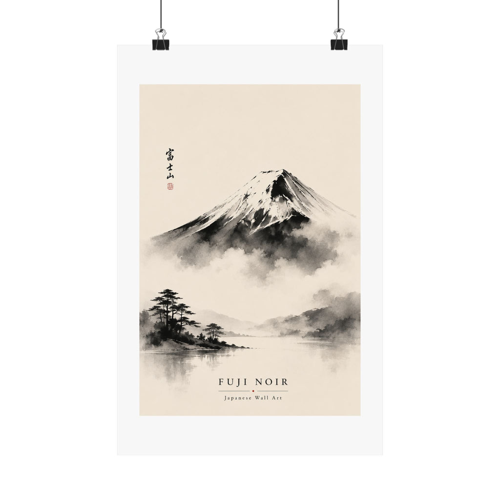 Fuji Noir Matte Poster — Japanese Sumi-e Mountain Wall Art