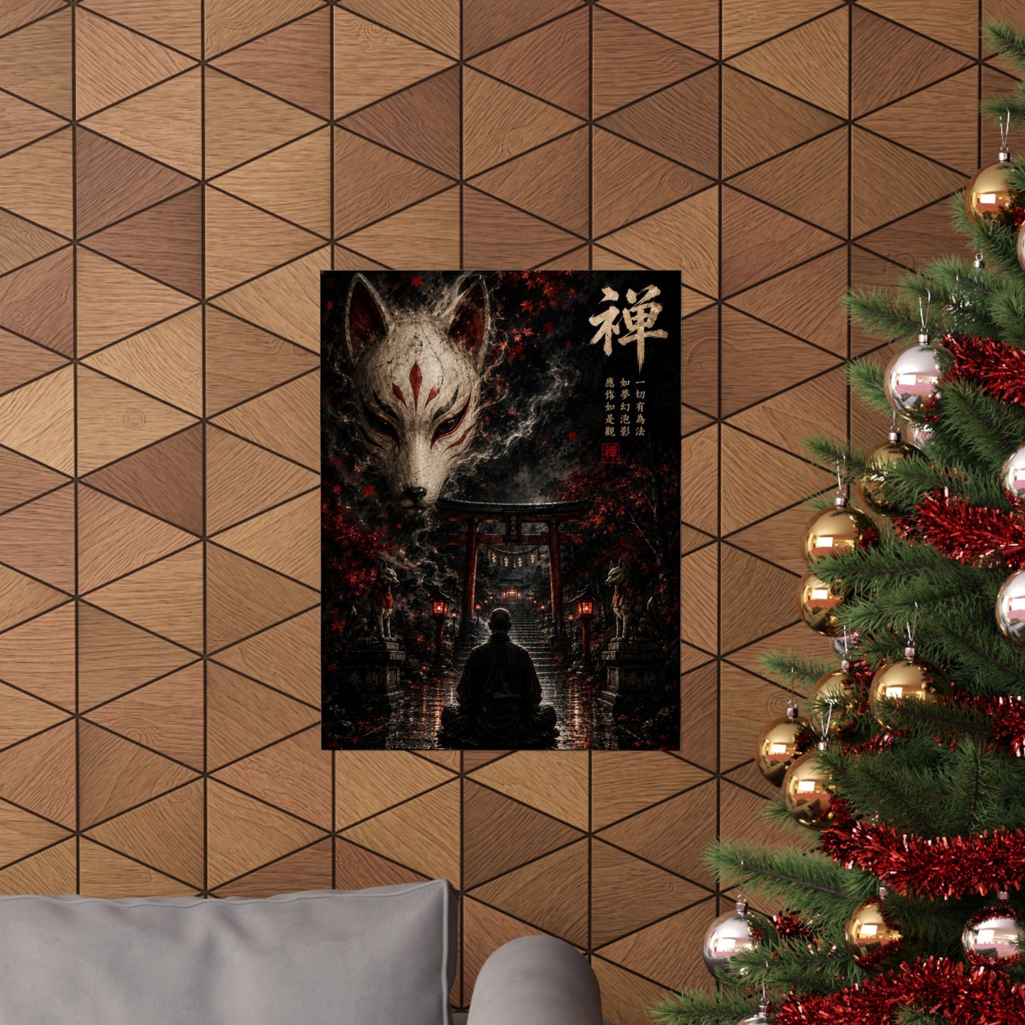 Zen Fox Shrine Matte Poster — Japanese Kitsune Meditation Art