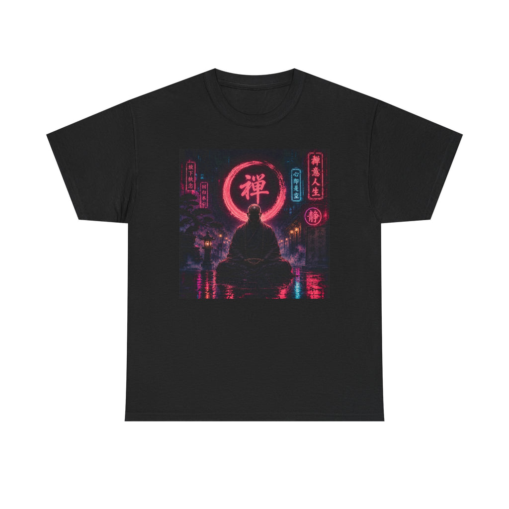 Zen Cyberpunk Tee — Neon Buddha Meditation Shirt