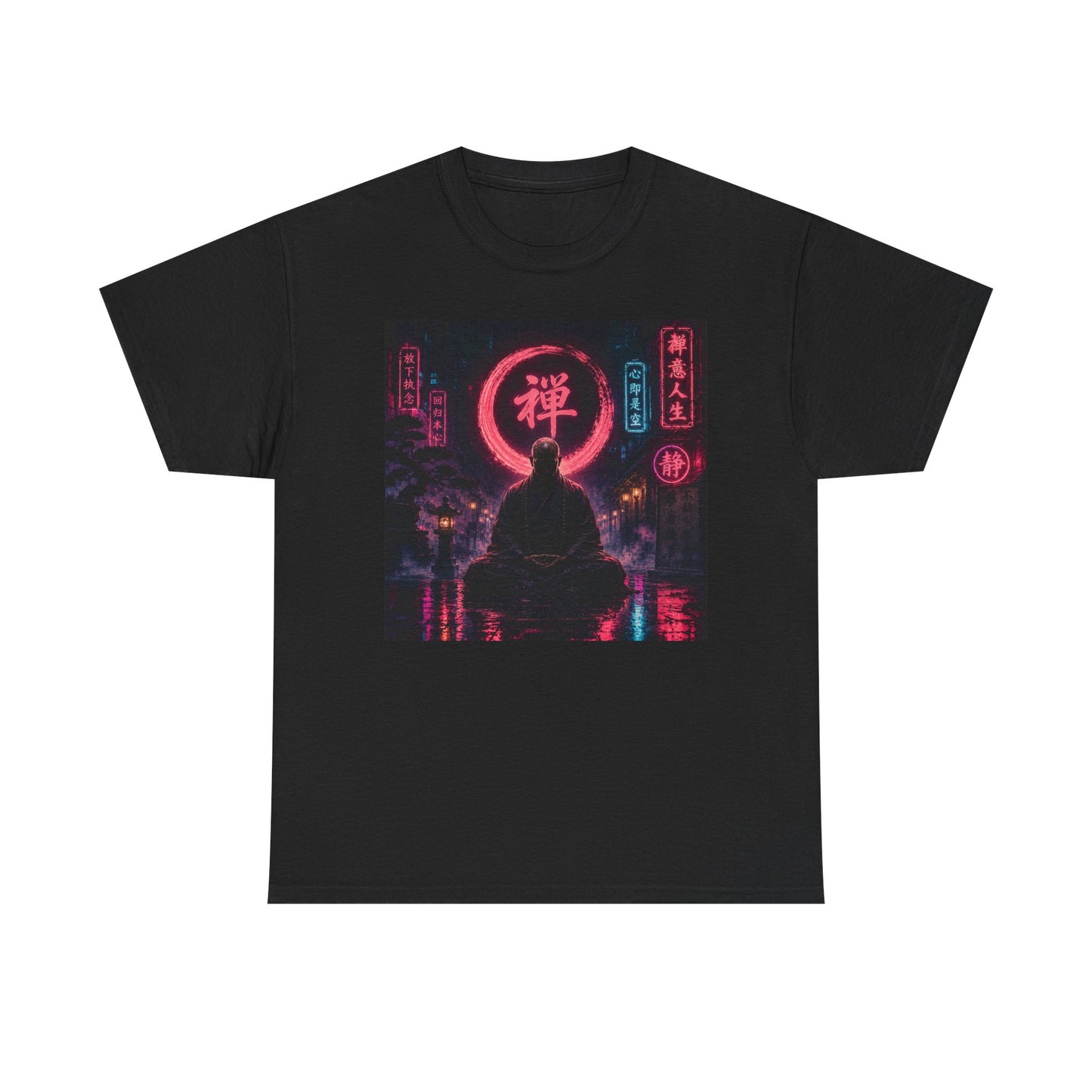 Zen Cyberpunk Tee — Neon Buddha Meditation Shirt