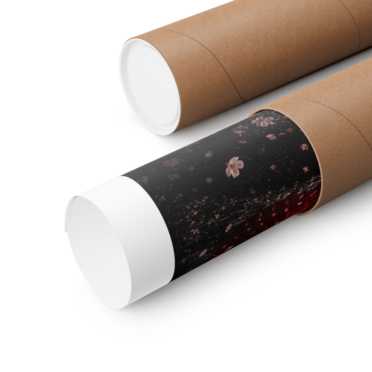 Japanese Cherry Blossom Poster — Red Umbrella & Mt. Fuji Matte Vertical Art