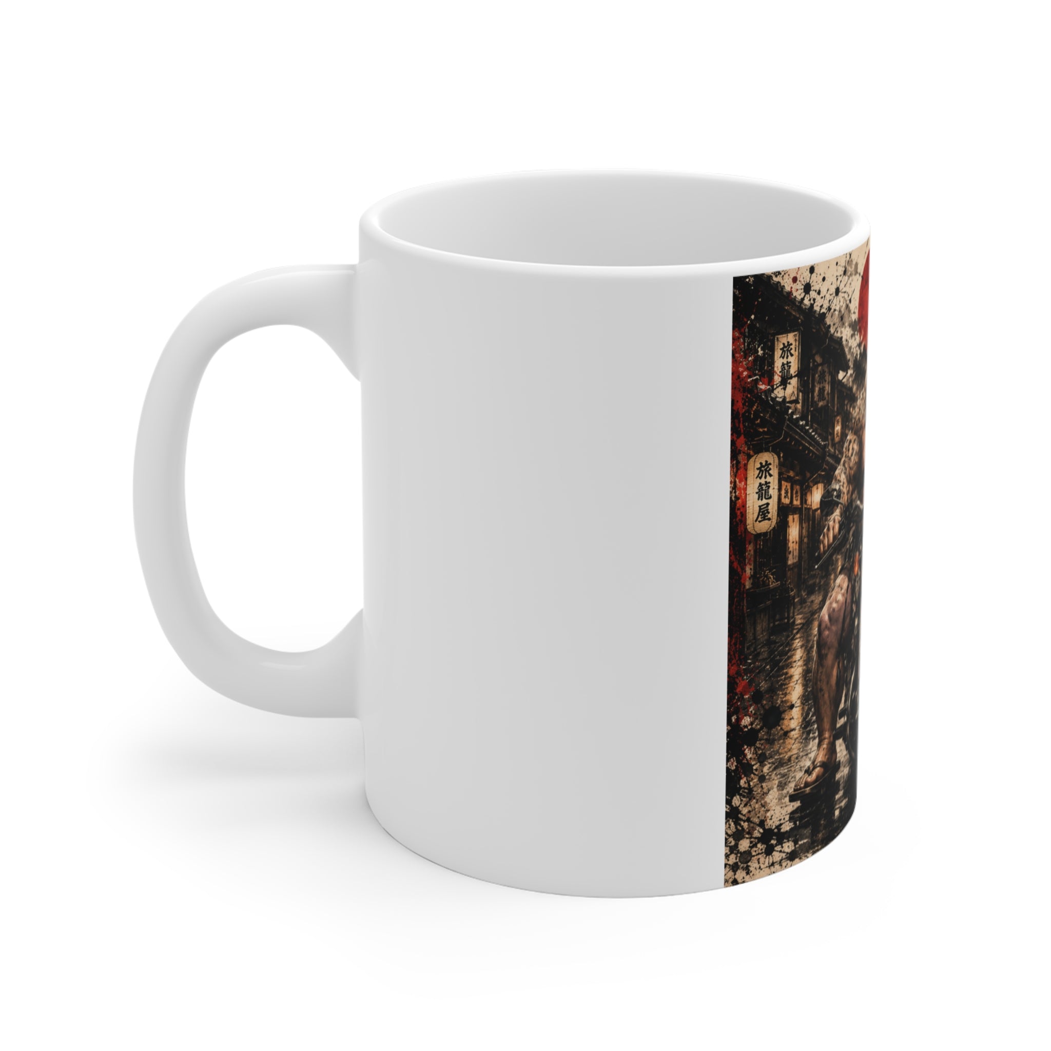 Samurai Biker Mug — Vintage Japanese Street Art Coffee Cup (11oz)