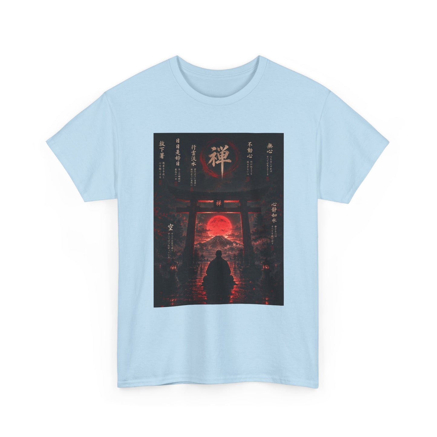 Zen Gate Sunset T-Shirt — Samurai Silhouette Red Moon Graphic Tee