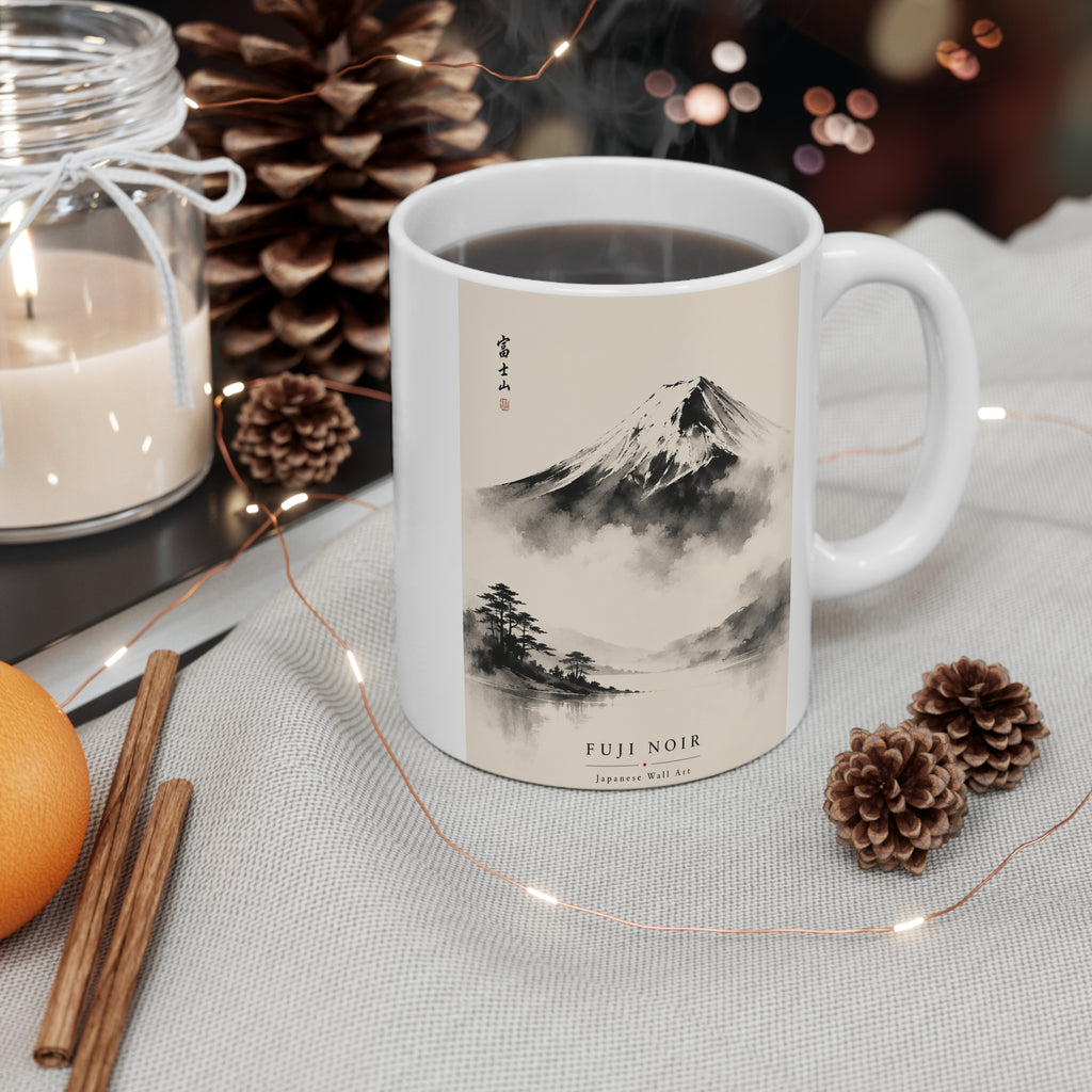 Brushstroke Mountain Landscape Mug — Minimal Japanese Sumi-e Tea Cup