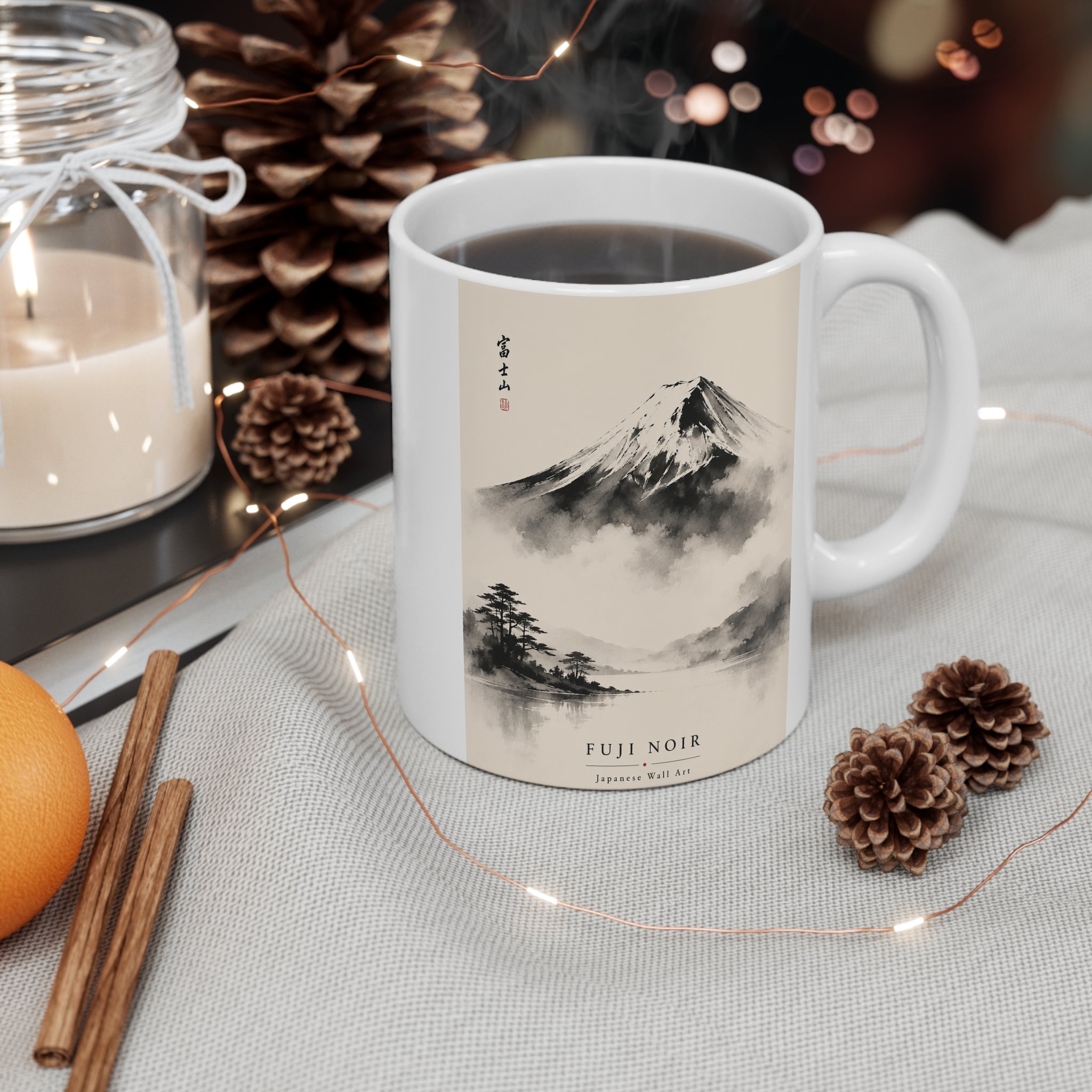 Brushstroke Mountain Landscape Mug — Minimal Japanese Sumi-e Tea Cup