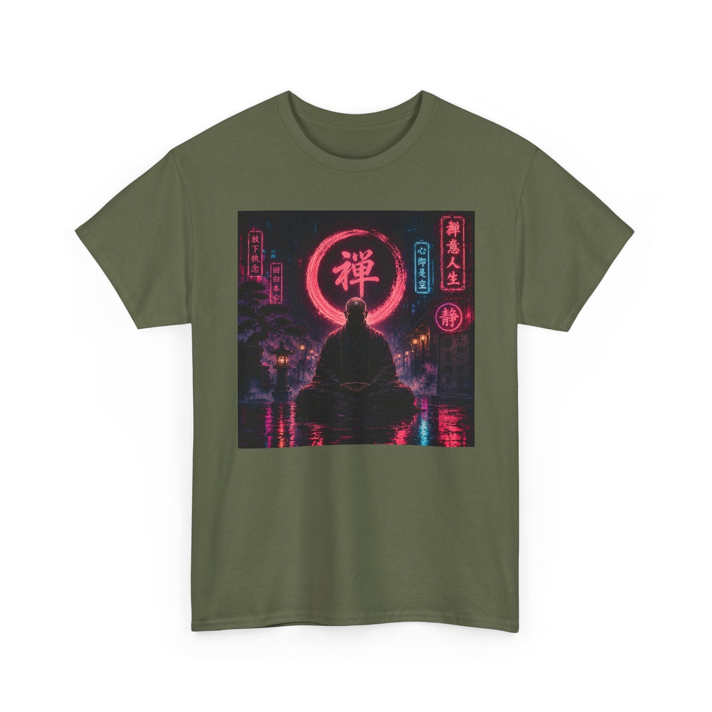Zen Cyberpunk Tee — Neon Buddha Meditation Shirt