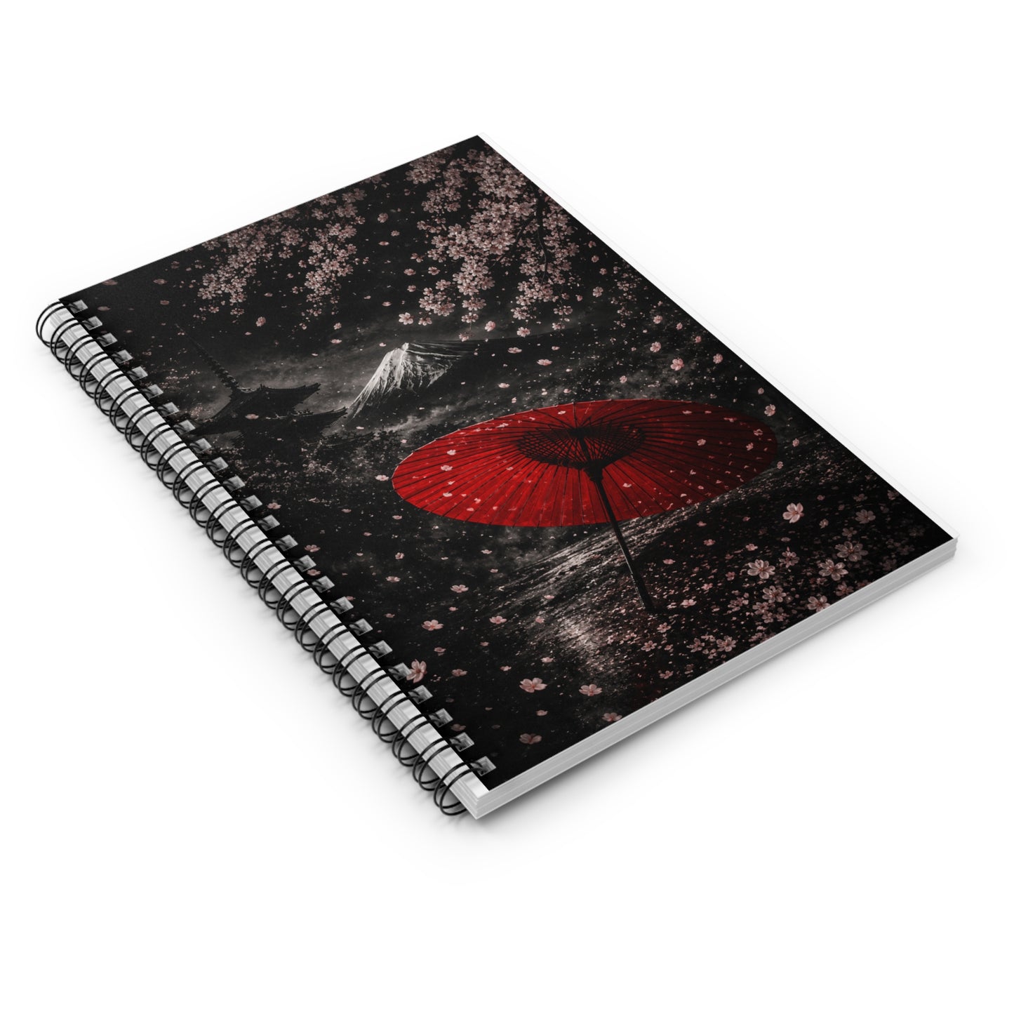 Japanese Cherry Blossom Notebook — Red Umbrella & Mount Fuji Spiral Journal
