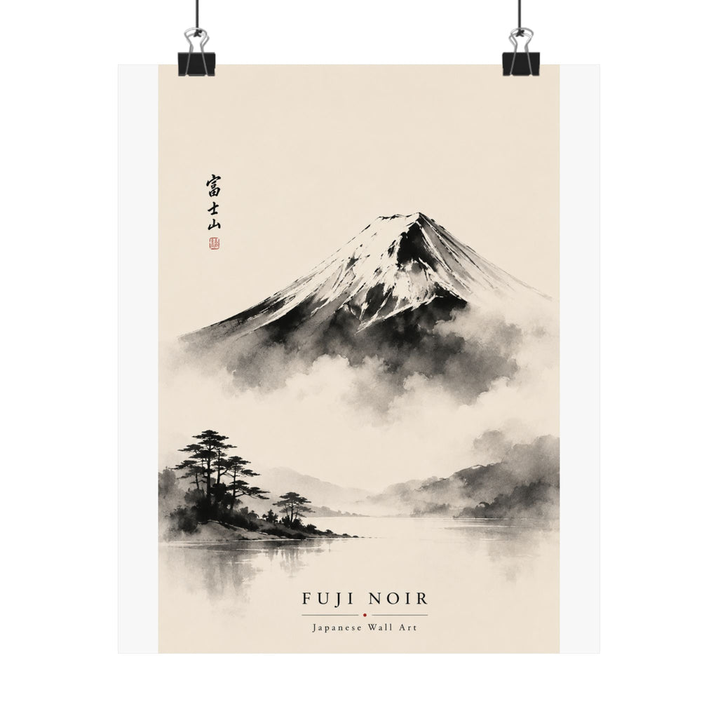 Fuji Noir Matte Poster — Japanese Sumi-e Mountain Wall Art