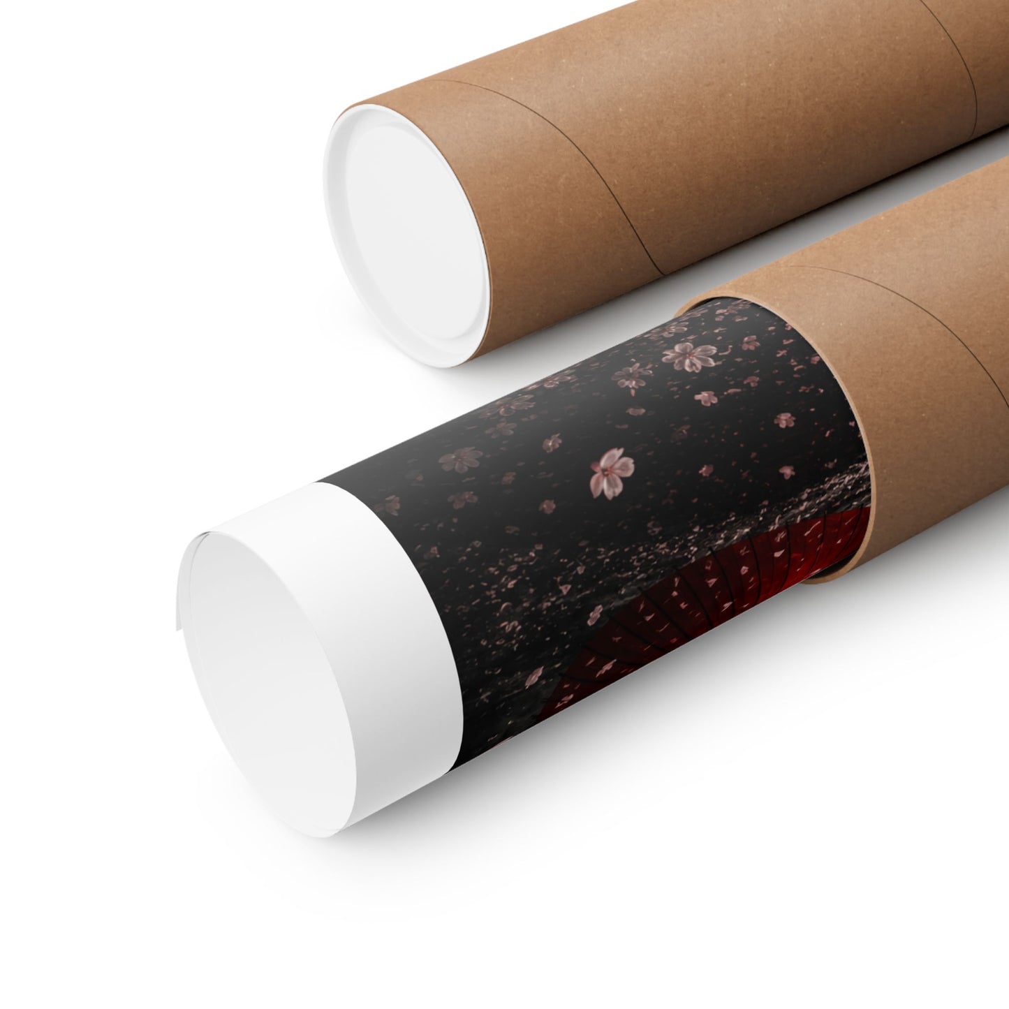 Japanese Cherry Blossom Poster — Red Umbrella & Mt. Fuji Matte Vertical Art