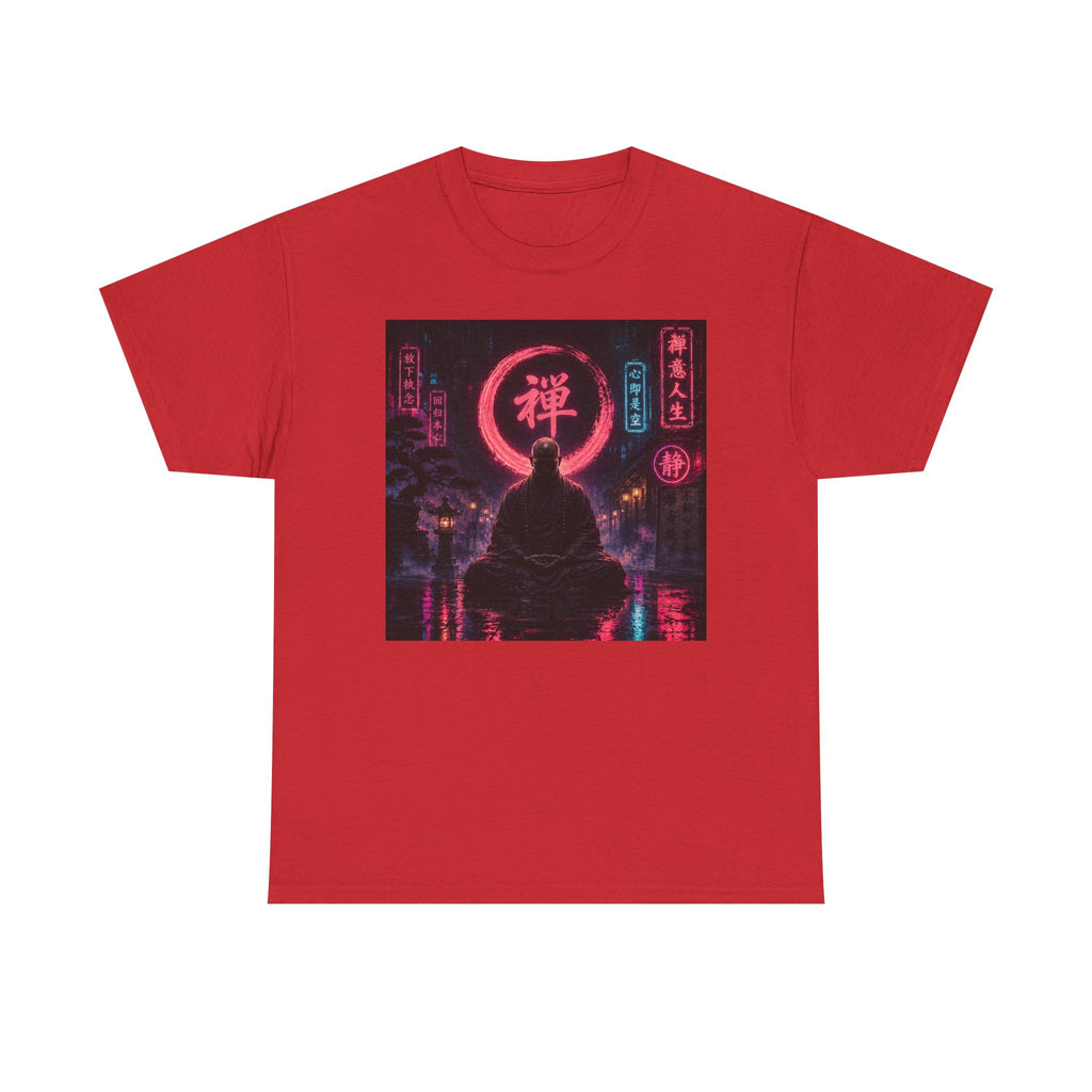 Zen Cyberpunk Tee — Neon Buddha Meditation Shirt