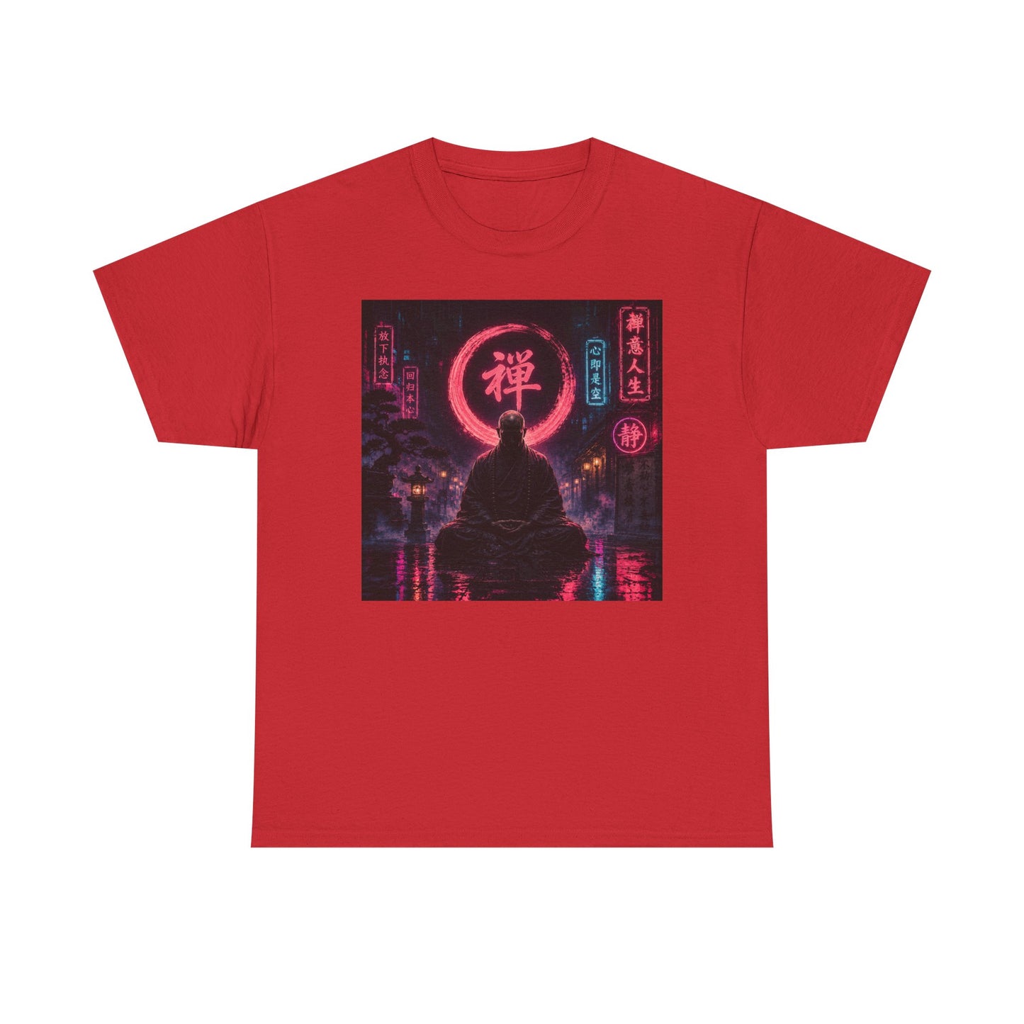 Zen Cyberpunk Tee — Neon Buddha Meditation Shirt