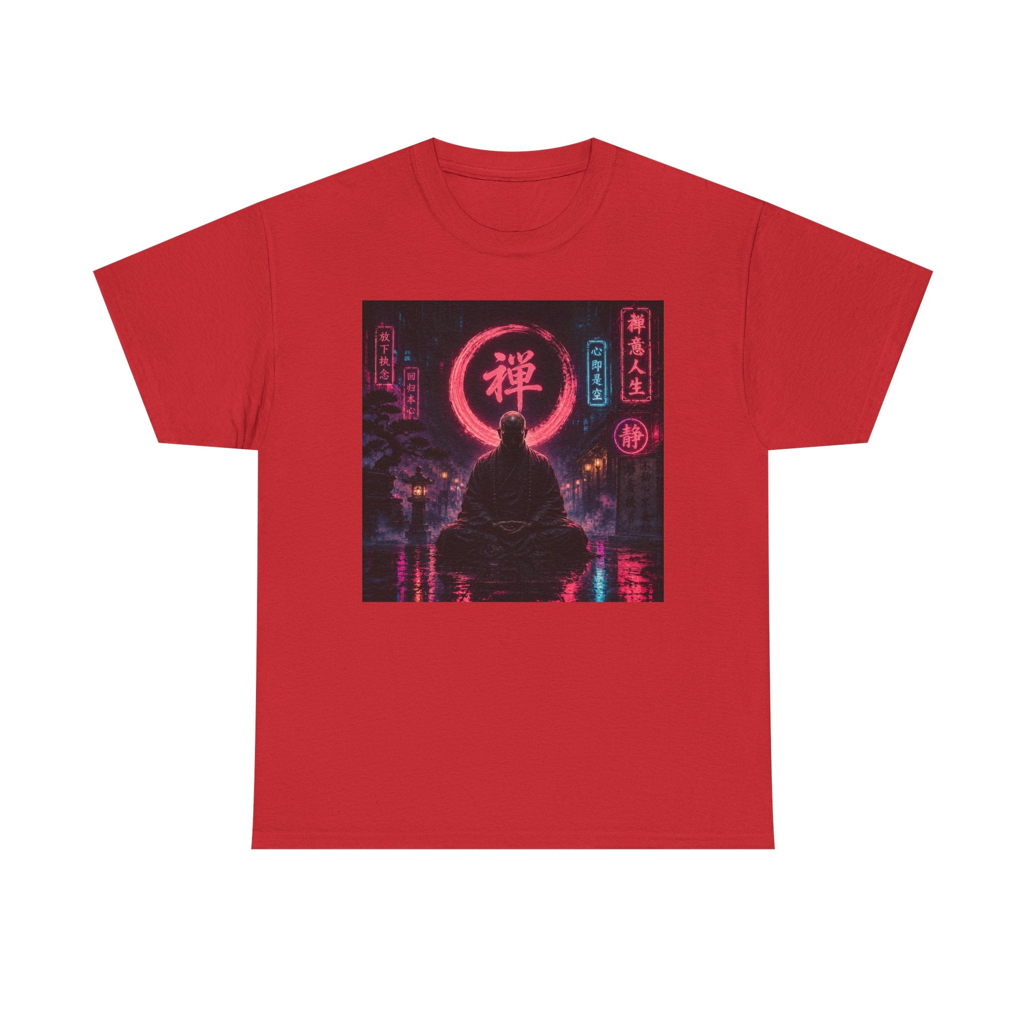 Zen Cyberpunk Tee — Neon Buddha Meditation Shirt