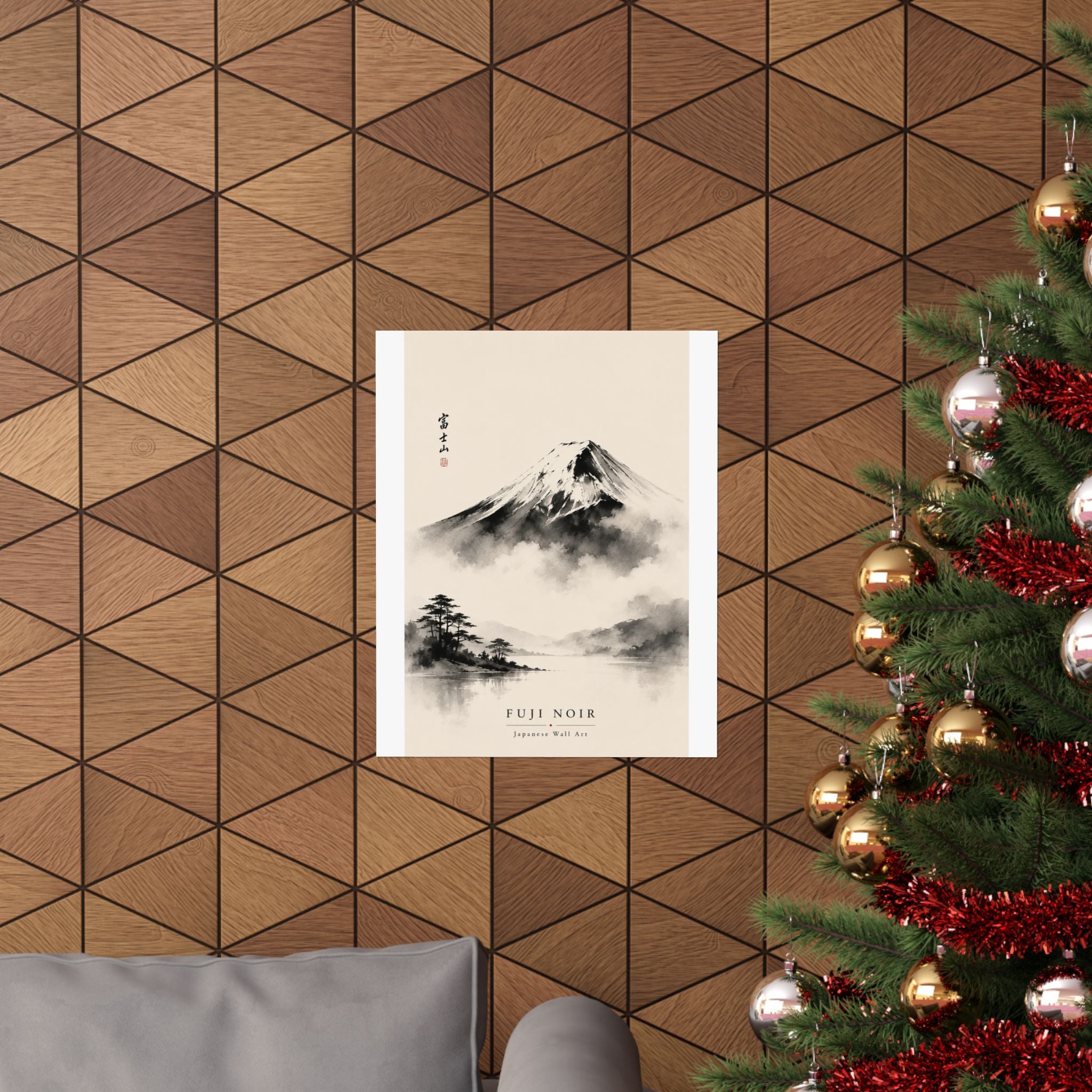 Fuji Noir Matte Poster — Japanese Sumi-e Mountain Wall Art
