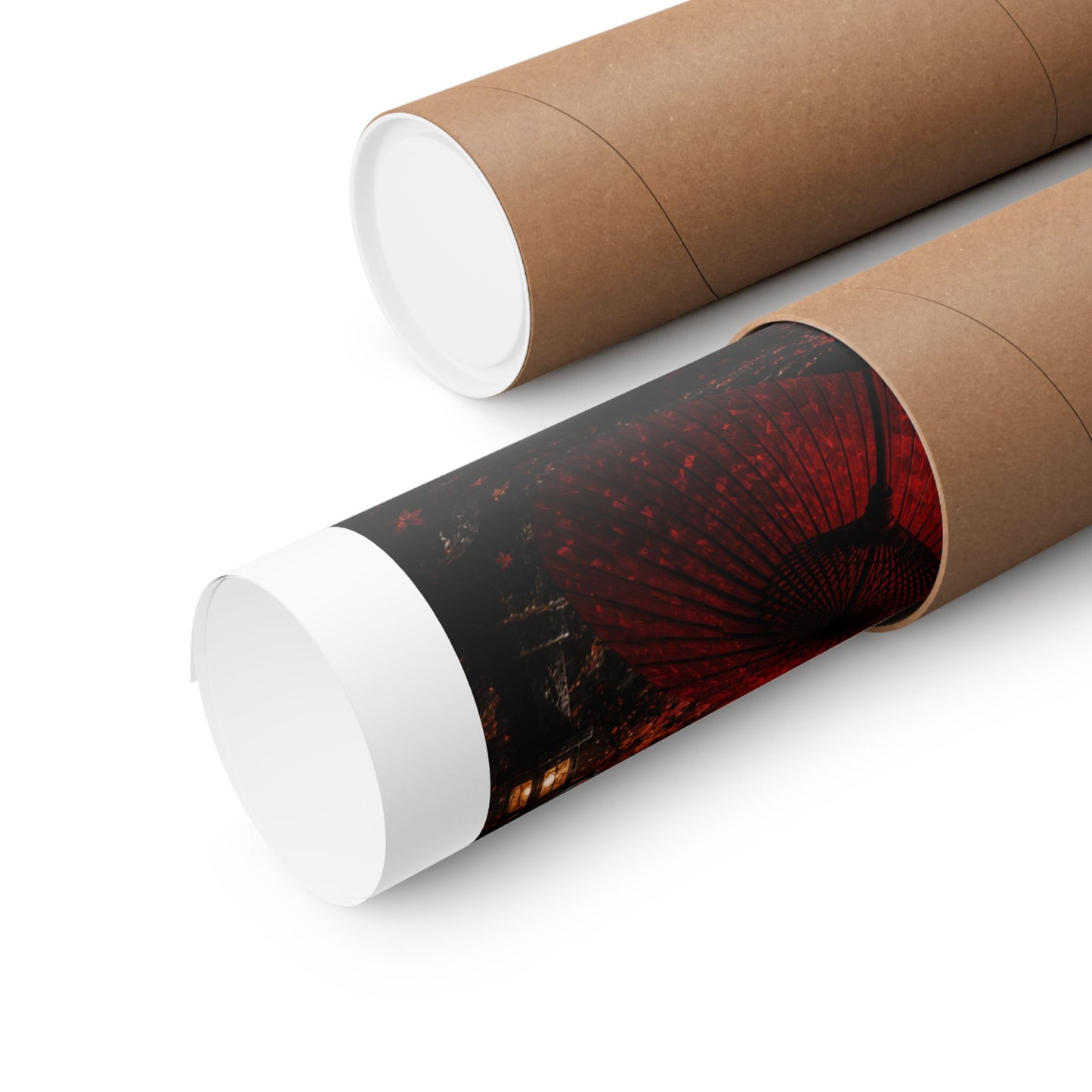 Red Umbrella Autumn Poster — Matte Vertical Japanese Landscape Print