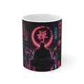 Zen Neon Mug — Meditating Monk with Pink Kanji Circle (11 oz)