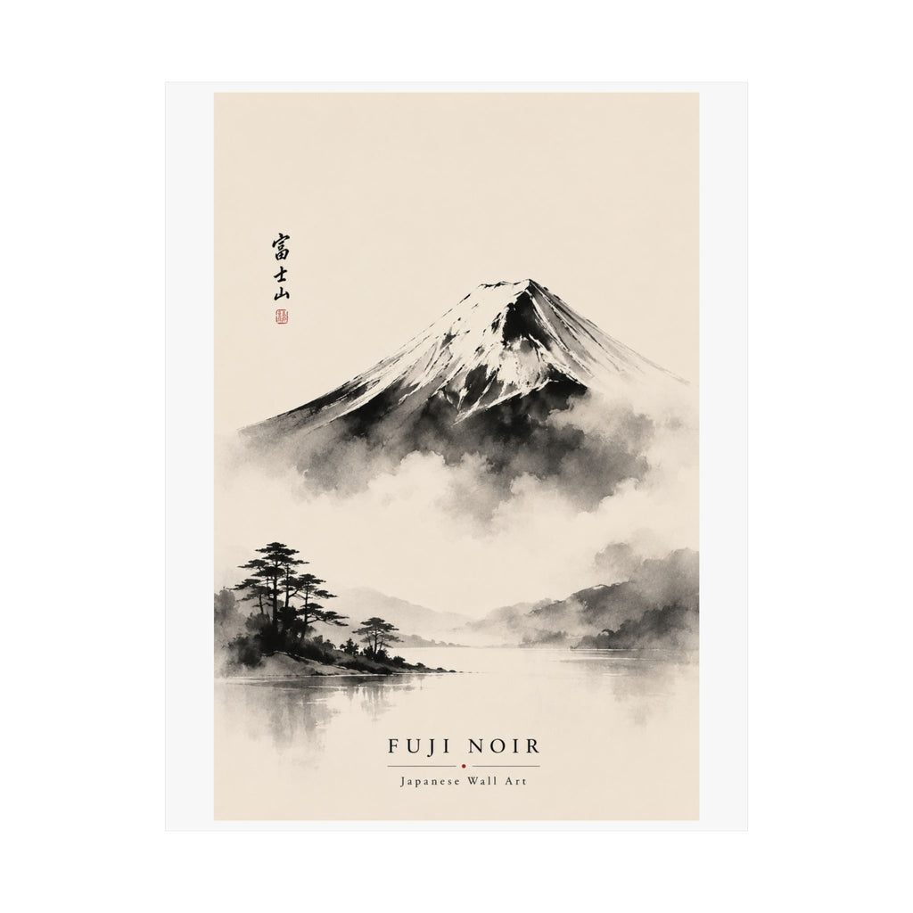 Fuji Noir Matte Poster — Japanese Sumi-e Mountain Wall Art