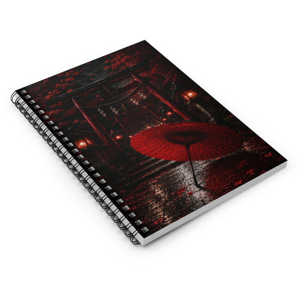 Japanese Red Umbrella Spiral Notebook — Sakura Torii Shrine Journal (Ruled)