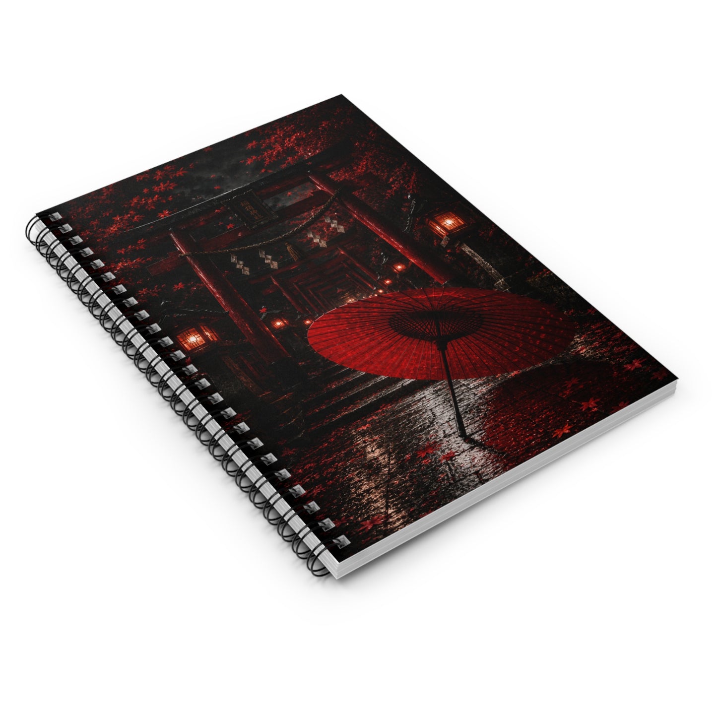 Japanese Red Umbrella Spiral Notebook — Sakura Torii Shrine Journal (Ruled)