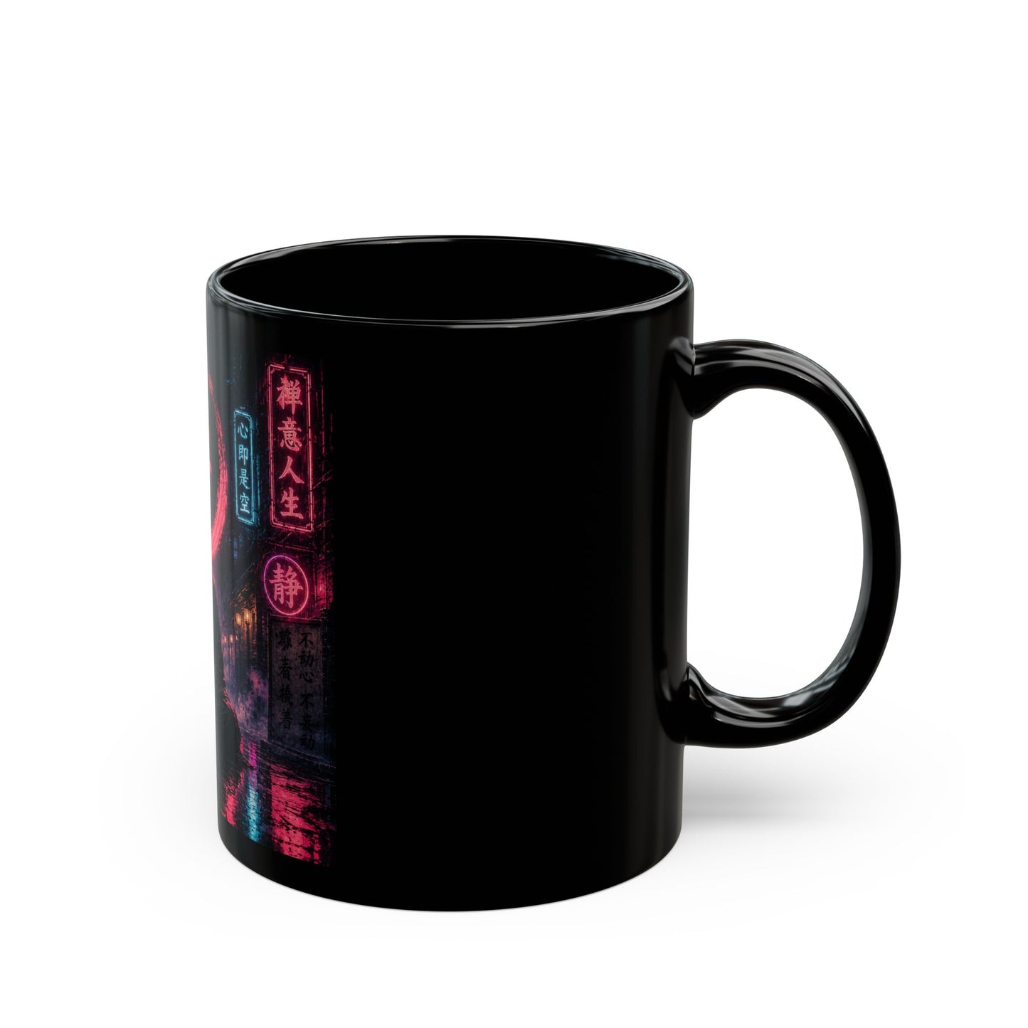 Zen Neon Mug — Cyberpunk Monk with Kanji "Zen" Coffee Cup (11oz/15oz)