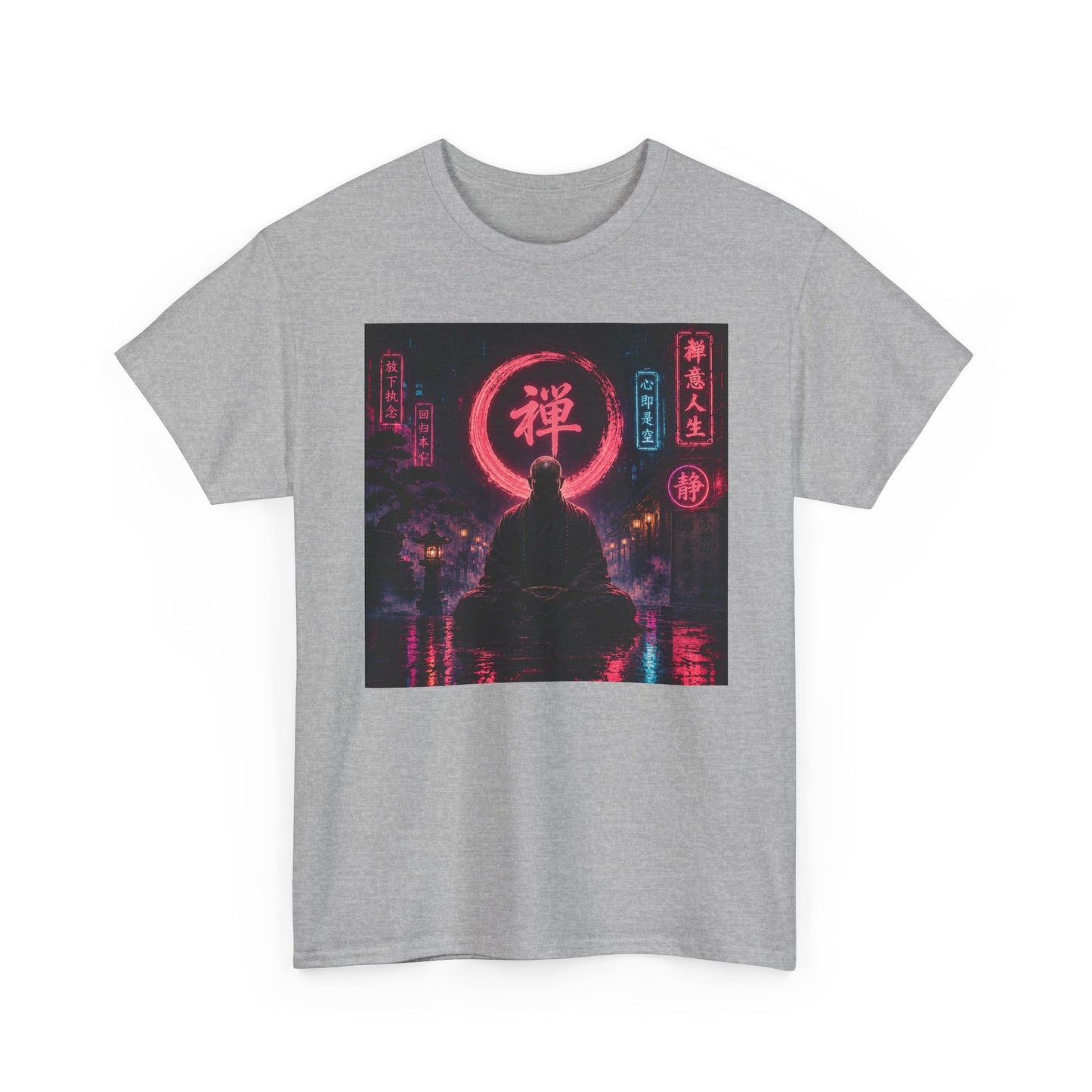 Zen Cyberpunk Tee — Neon Buddha Meditation Shirt