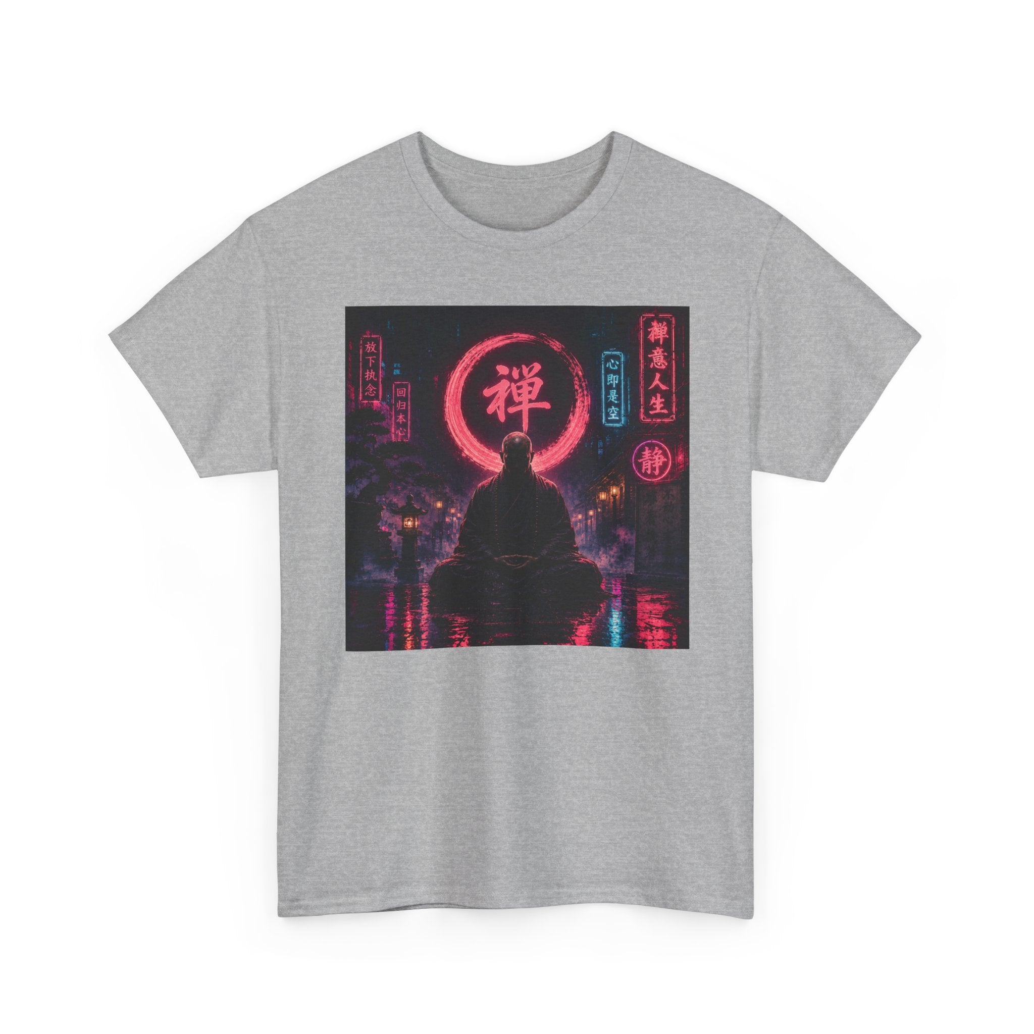 Zen Cyberpunk Tee — Neon Buddha Meditation Shirt