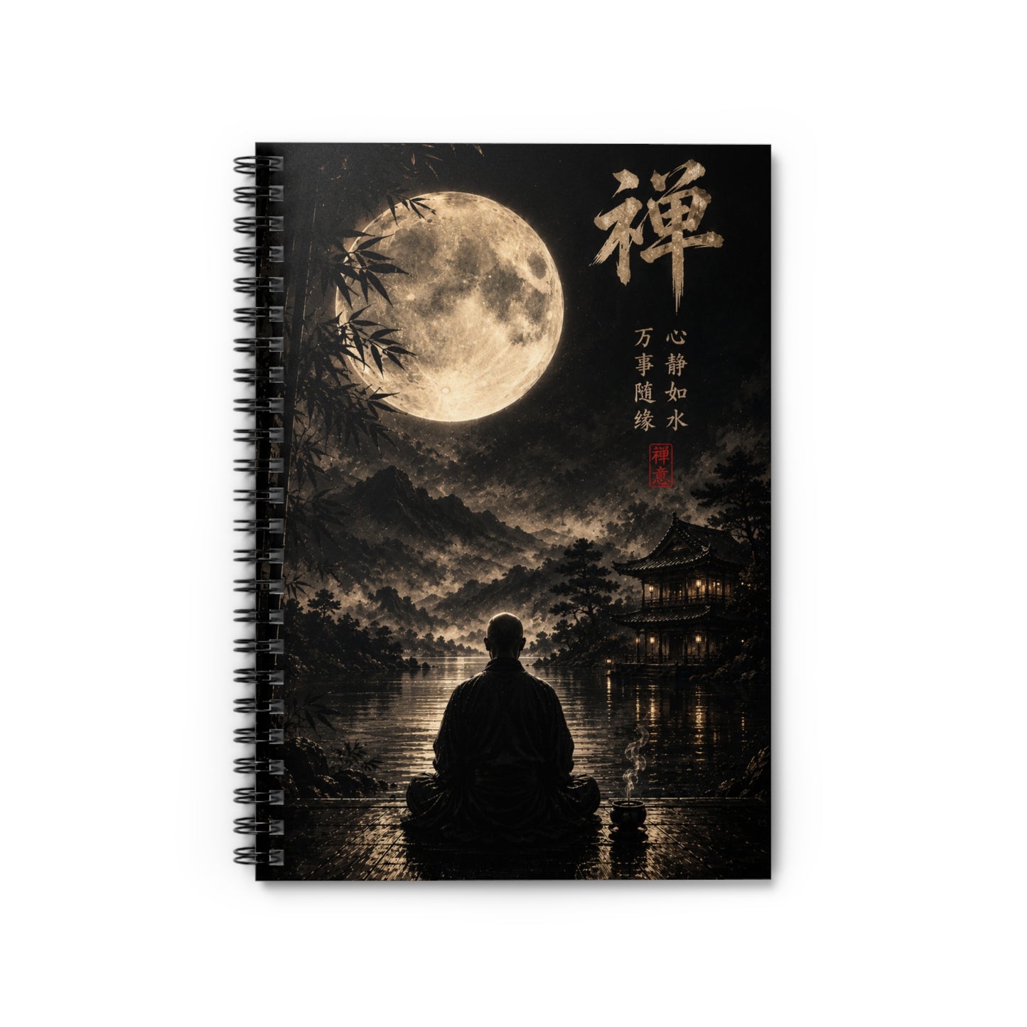 Zen Moon Notebook — Japanese Meditation Spiral Notebook (Ruled)