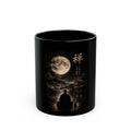 Zen Moon Meditation Black Mug — Serene Buddha Silhouette Coffee Cup