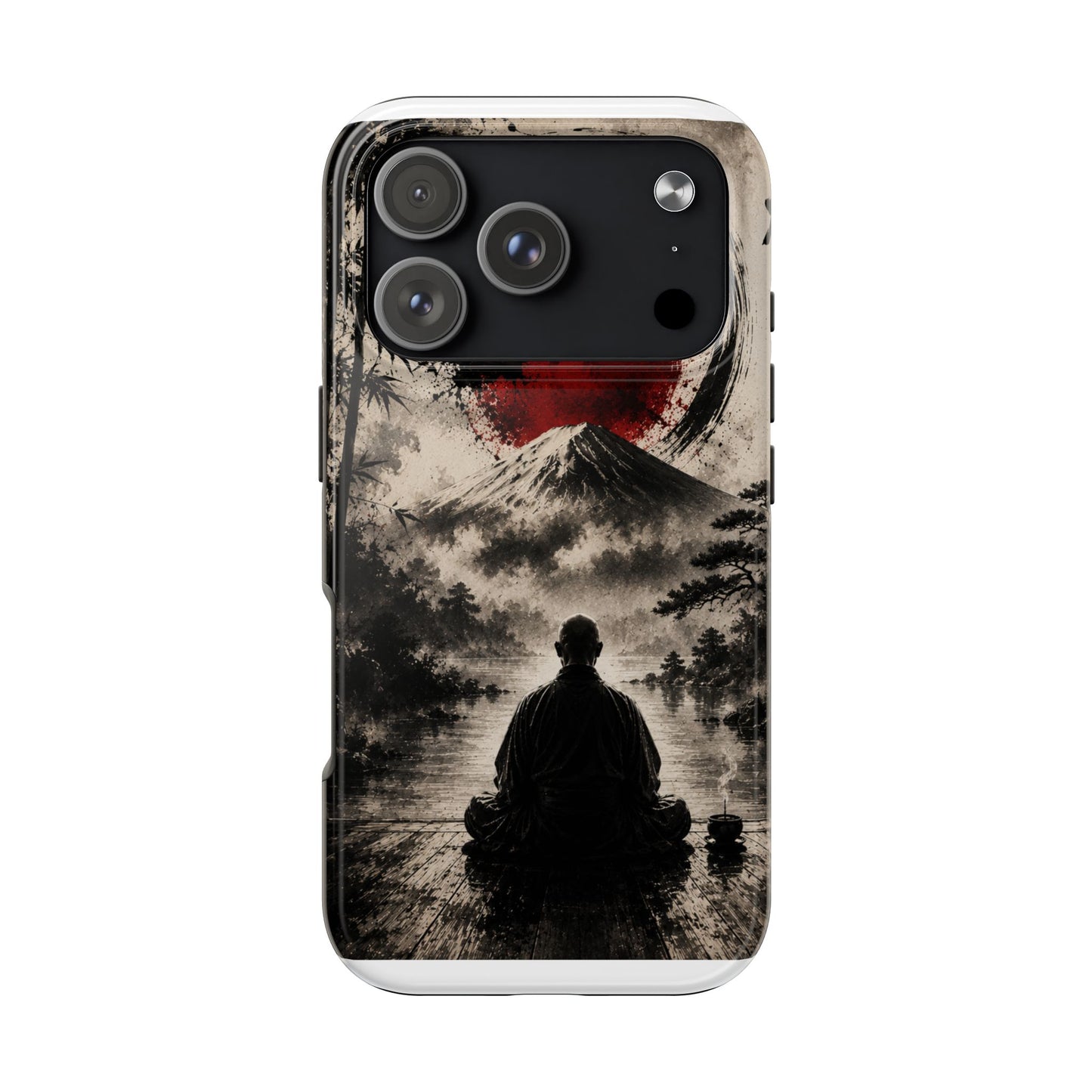 Zen Samurai Phone Case — Japanese Ink Mountain with Rising Sun Tough Protective Cover
