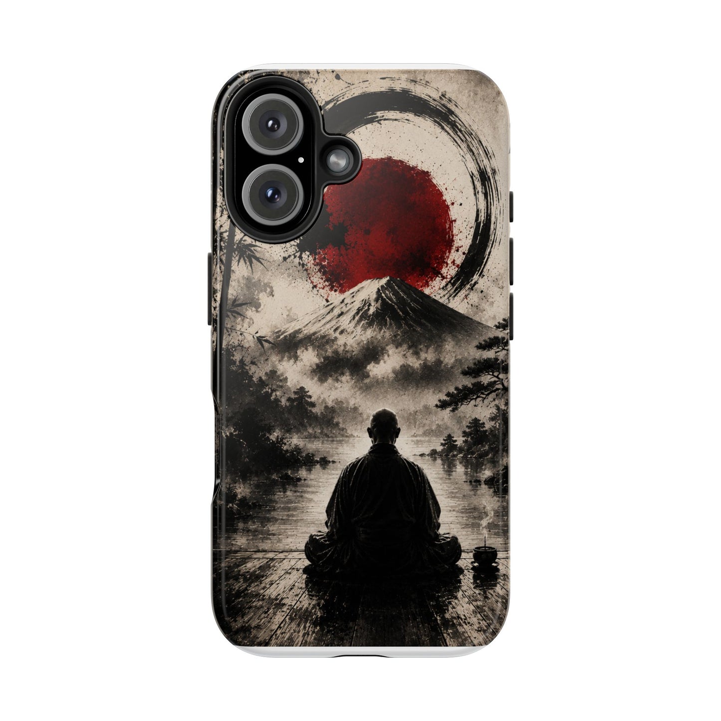 Zen Samurai Phone Case — Japanese Ink Mountain with Rising Sun Tough Protective Cover