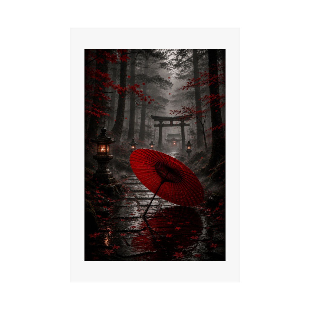Japanese Torii Forest Poster — Red Umbrella Matte Vertical Art Print
