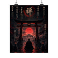 FUJI NOIR Zen Torii Poster — Meditative Samurai Sunset Matte Vertical Print