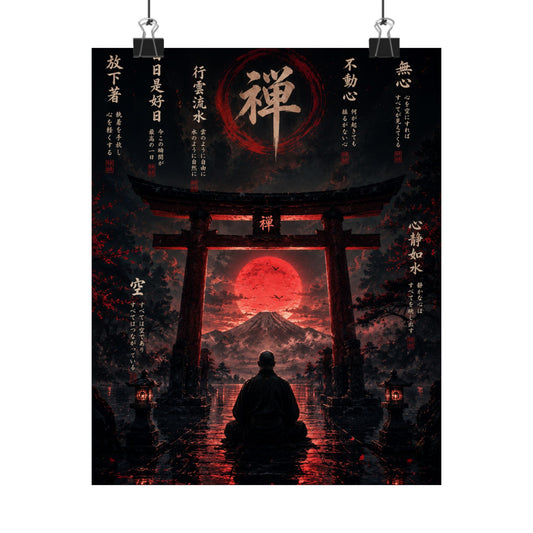FUJI NOIR Zen Torii Poster — Meditative Samurai Sunset Matte Vertical Print