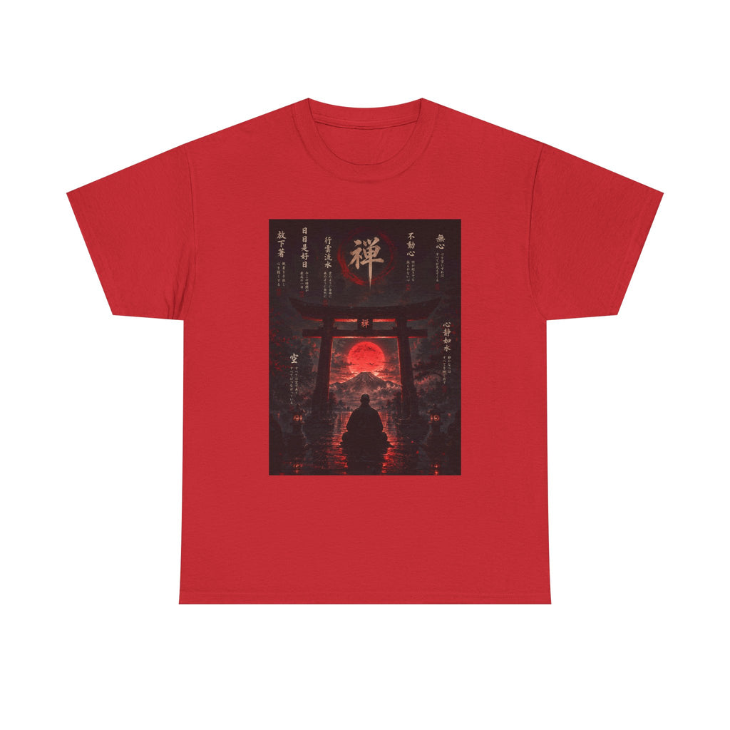 Zen Gate Sunset T-Shirt — Samurai Silhouette Red Moon Graphic Tee