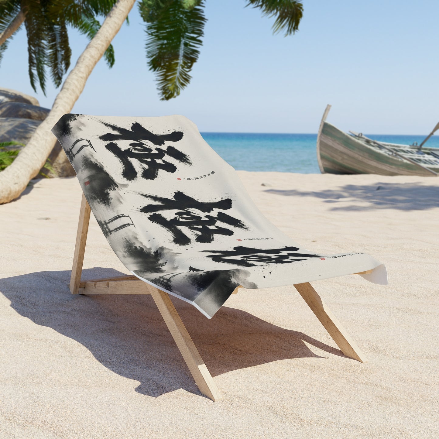 Japanese Calligraphy Beach Towel – Zen Ink Torii Design