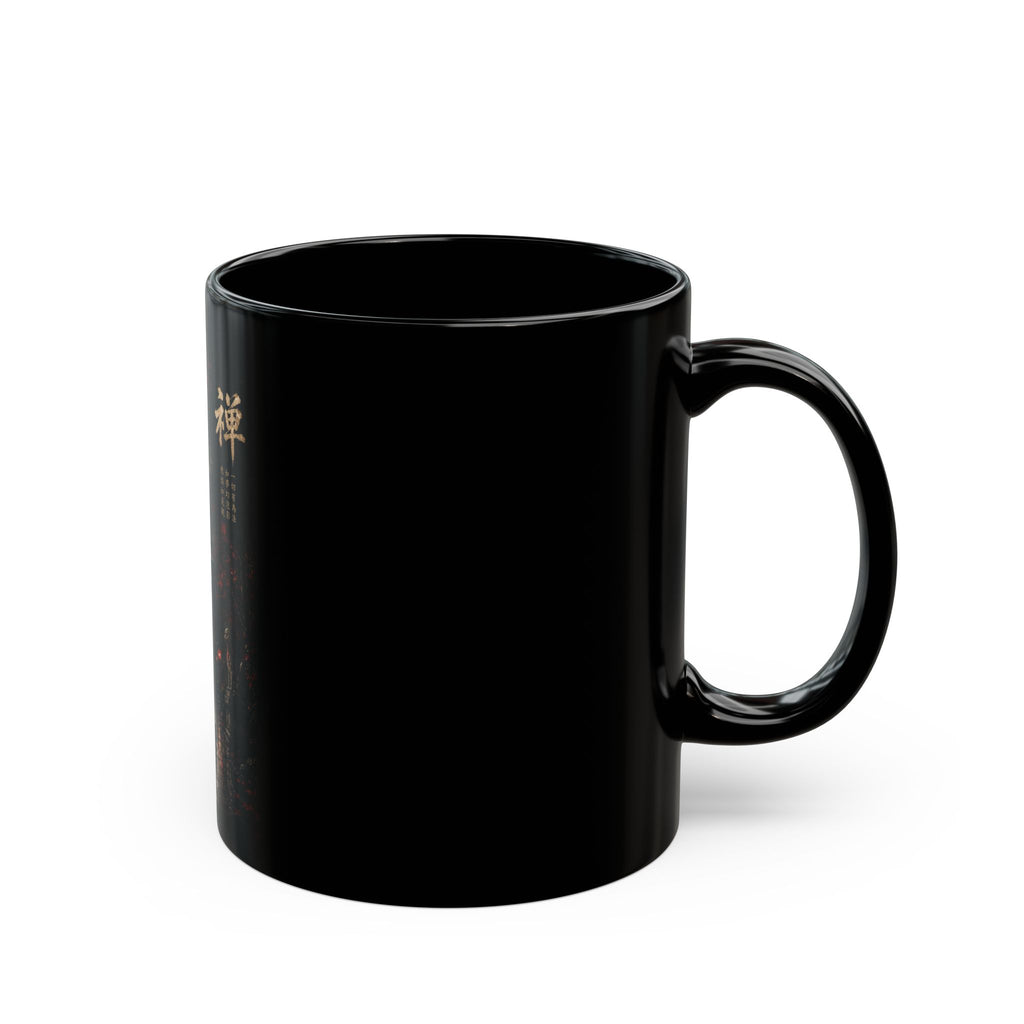 Zen Fox Shrine Black Mug — Japanese Kitsune Meditation Coffee Cup (11oz & 15oz)