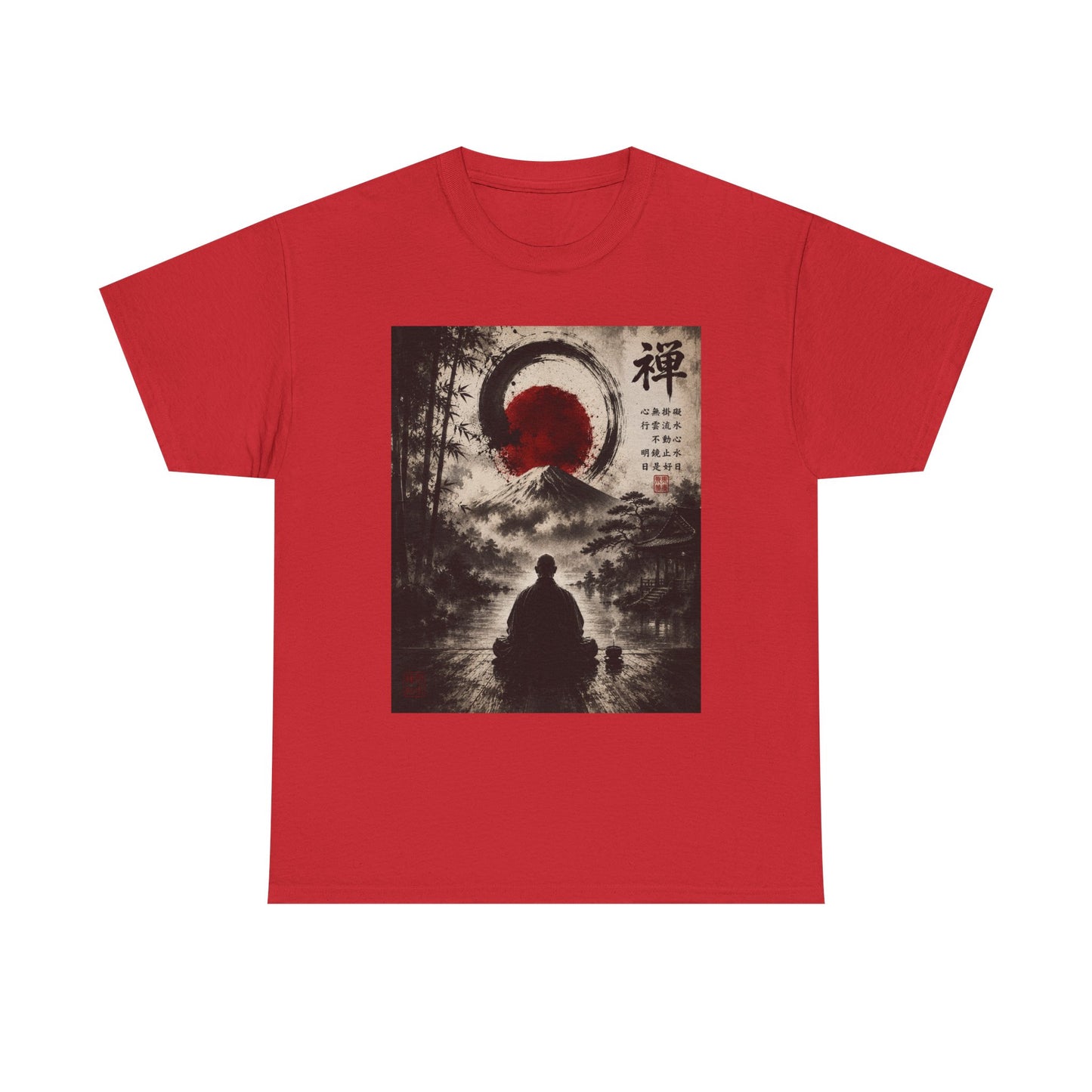 Zen Buddha T-Shirt — Meditation Silhouette with Enso & Japanese Calligraphy