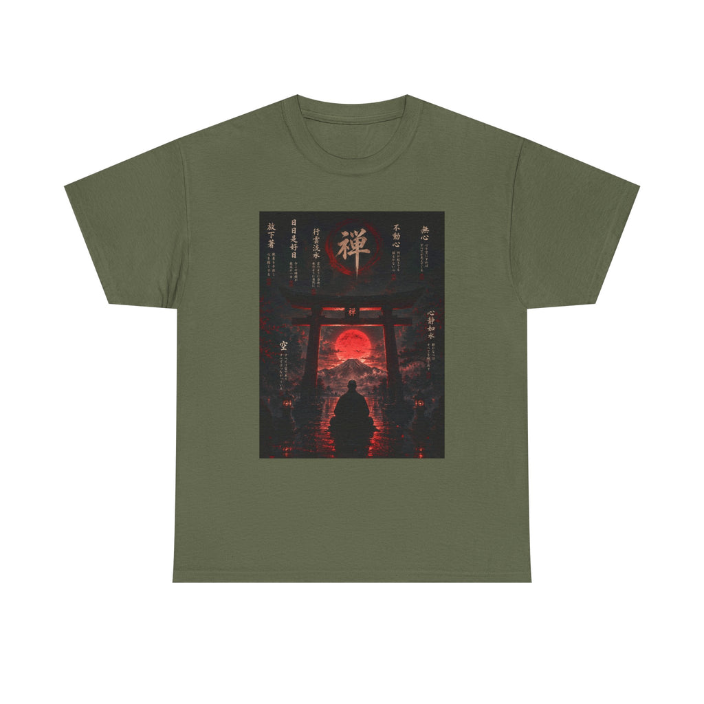 Zen Gate Sunset T-Shirt — Samurai Silhouette Red Moon Graphic Tee