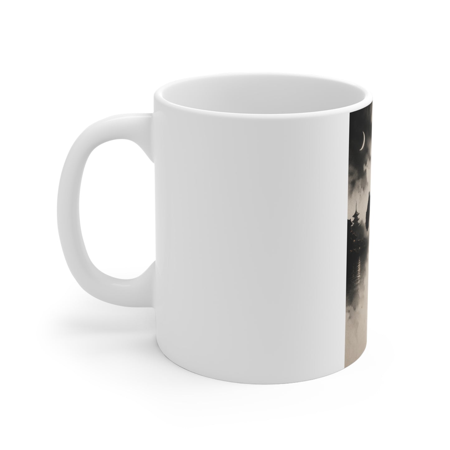 11oz Ceramic Mug — Japanese Kanji Moonscape Ink Art