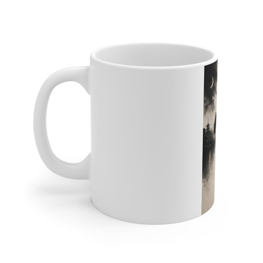 11oz Ceramic Mug — Japanese Kanji Moonscape Ink Art