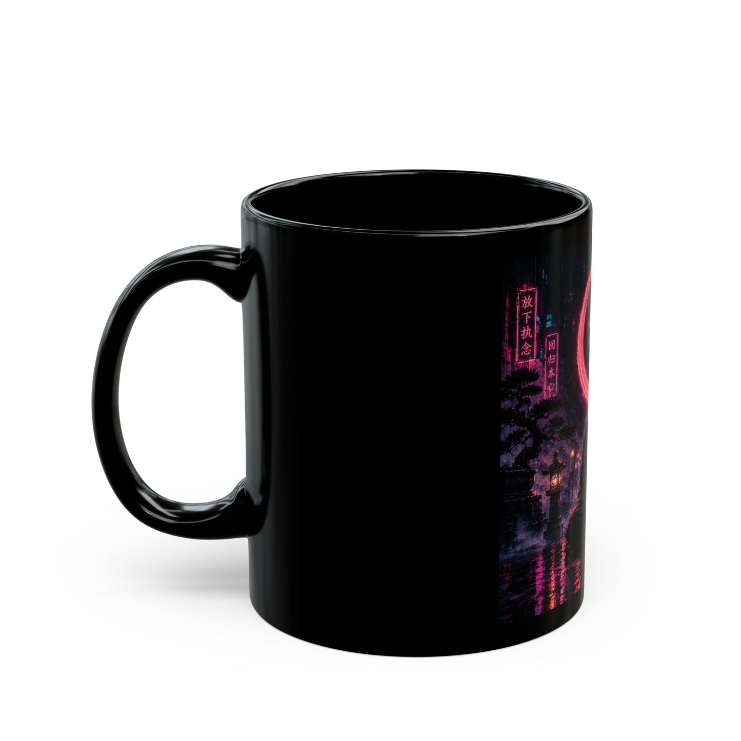 Zen Neon Mug — Cyberpunk Monk with Kanji "Zen" Coffee Cup (11oz/15oz)