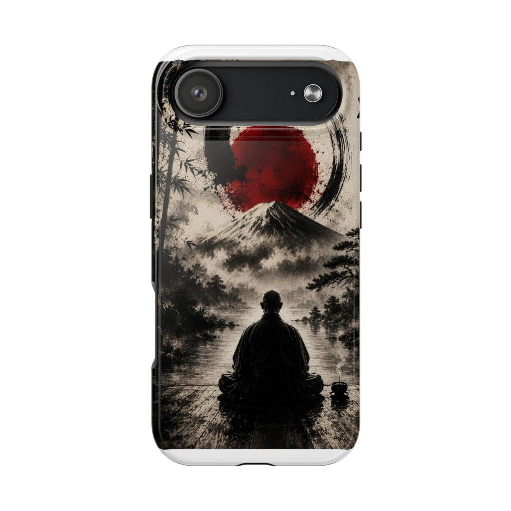 Zen Samurai Phone Case — Japanese Ink Mountain with Rising Sun Tough Protective Cover