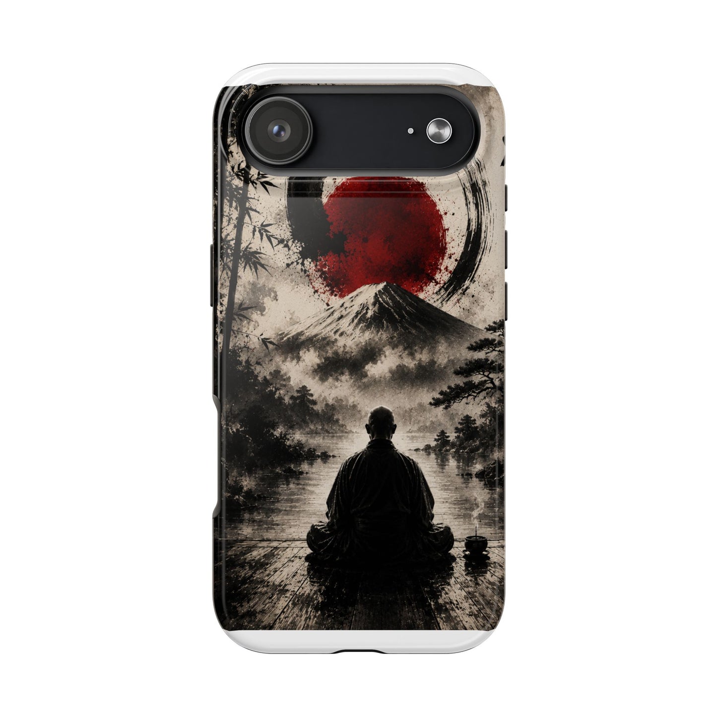 Zen Samurai Phone Case — Japanese Ink Mountain with Rising Sun Tough Protective Cover