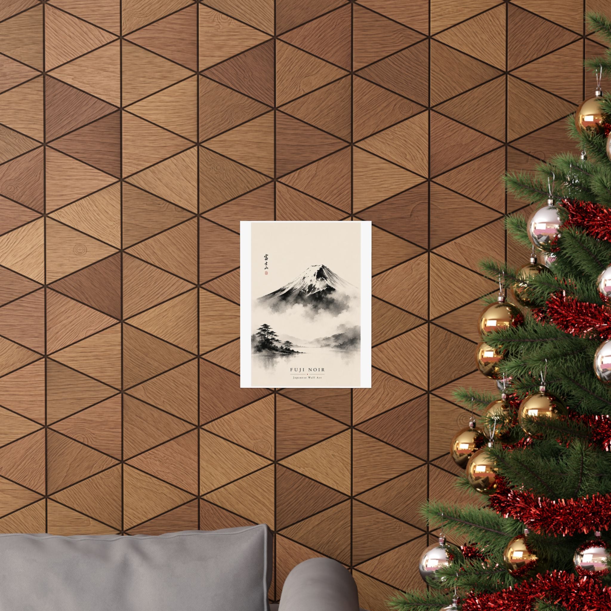 Fuji Noir Matte Poster — Japanese Sumi-e Mountain Wall Art
