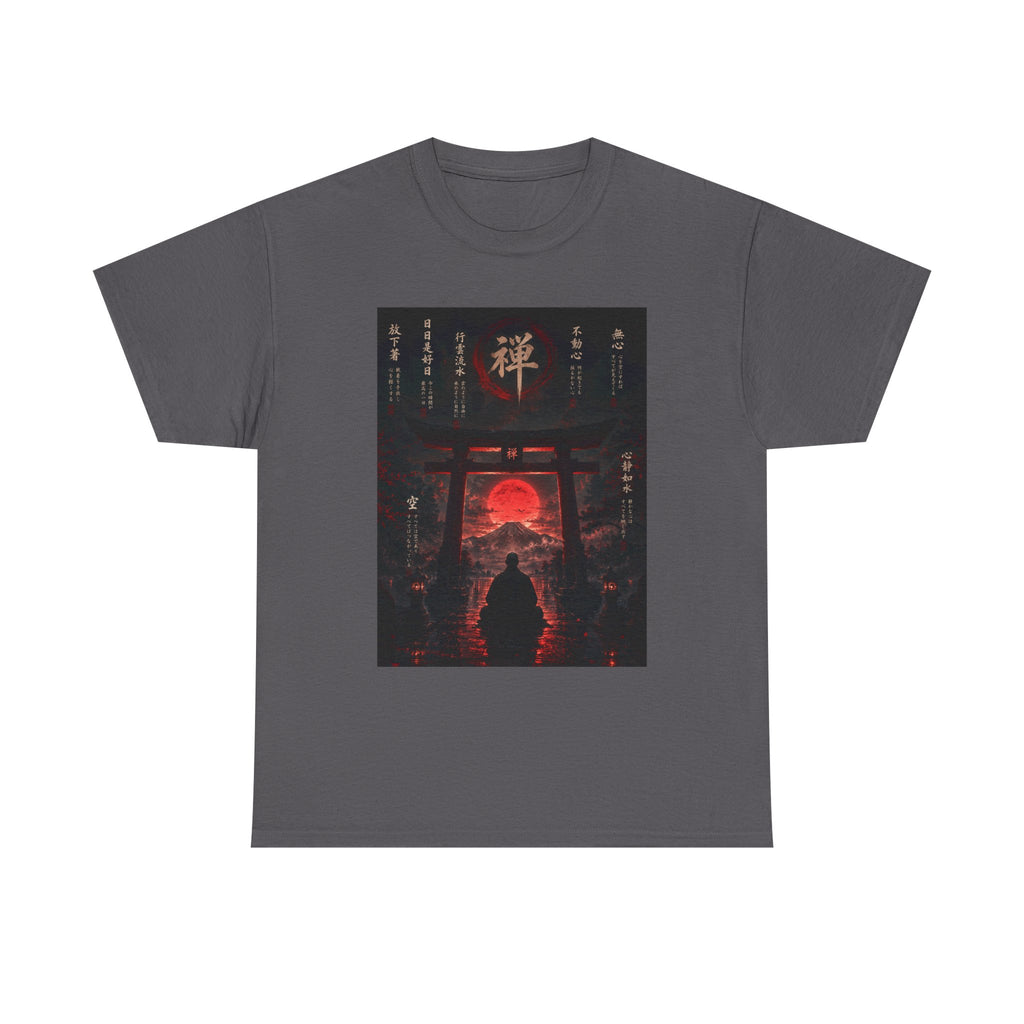 Zen Gate Sunset T-Shirt — Samurai Silhouette Red Moon Graphic Tee